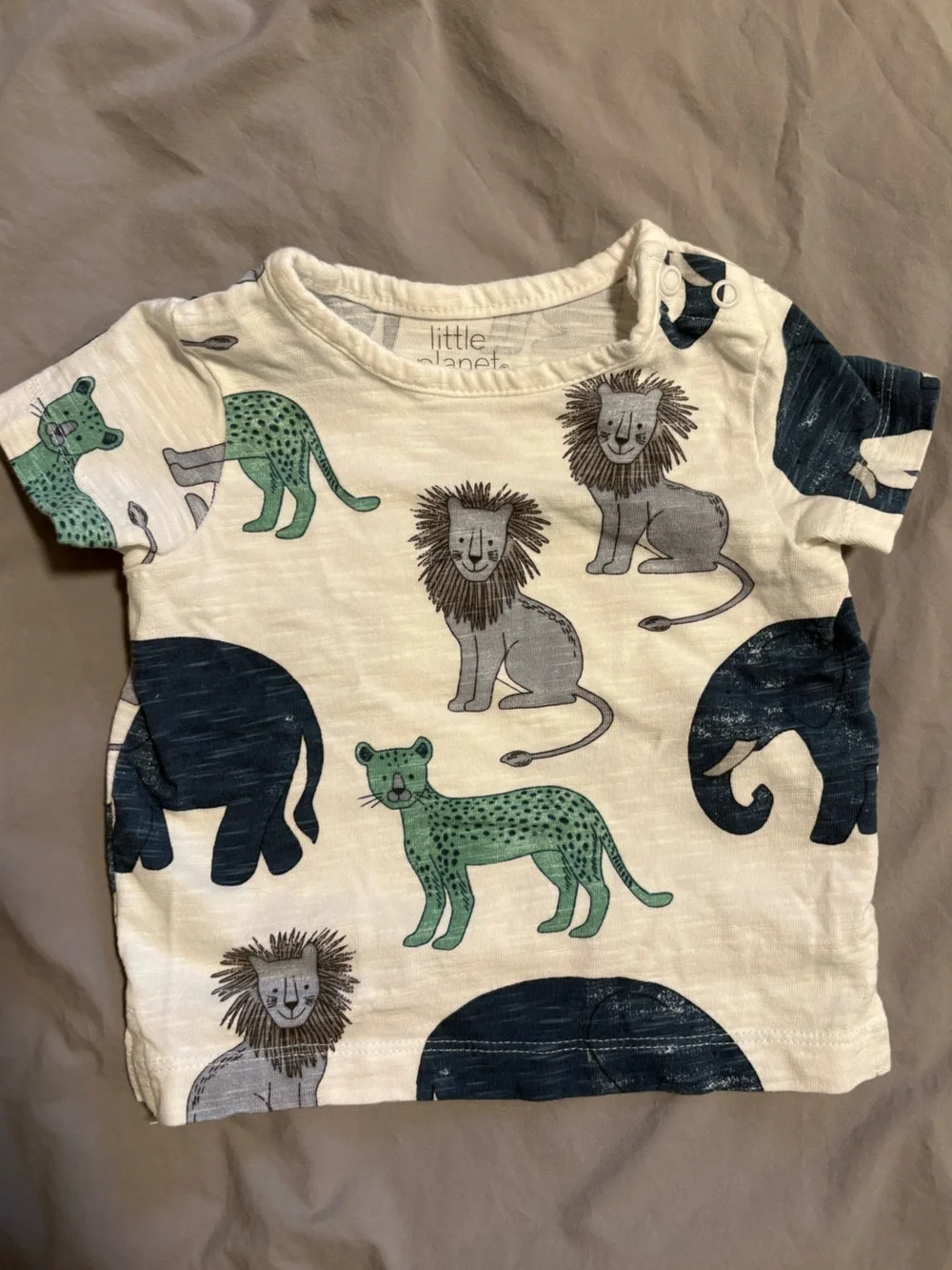 Little Planet 6M Organic Cotton Shortall Set in Green Overalls with Zoo Animals